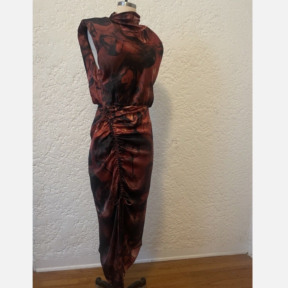 All Saints ISA Claudia Dress, Size 4 (small) Rust Red Silk Blend Midi Sleeveles - Picture 6 of 16